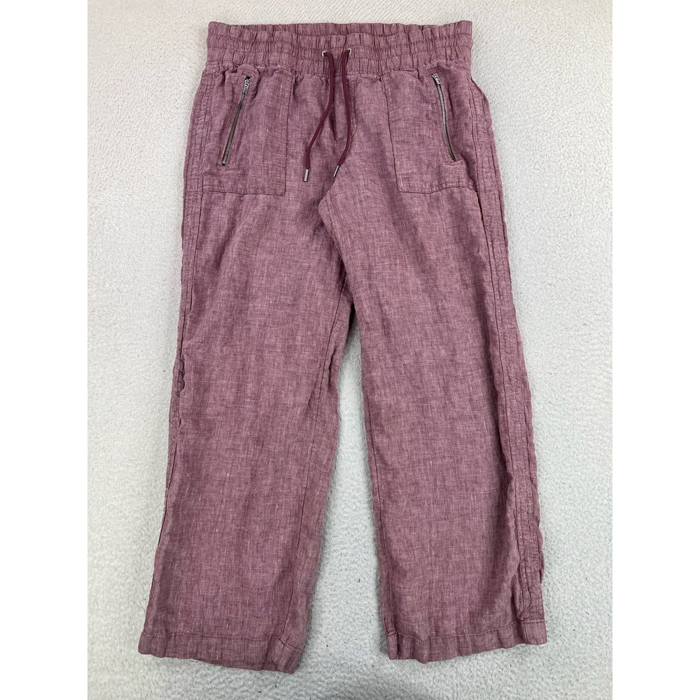 Athleta Pants Womens 14 Pink Cabo Linen Wide Leg Elastic Waist Casual Pockets